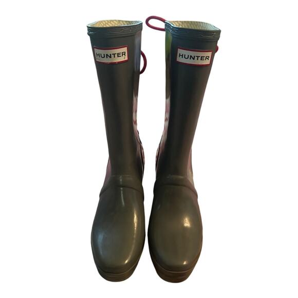 Women US-6M Hunter Verbier Lace-Up Platform Wedge Heeled Rain Boots Rainboots - Picture 2 of 9